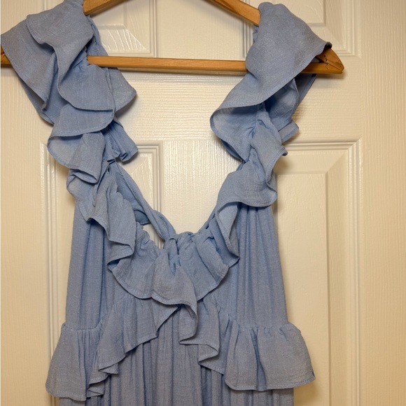 Flawless Shells By The Coast Ruffle Maxi Dress Open Back NWT M Sky Blue Boho - Picture 4 of 9
